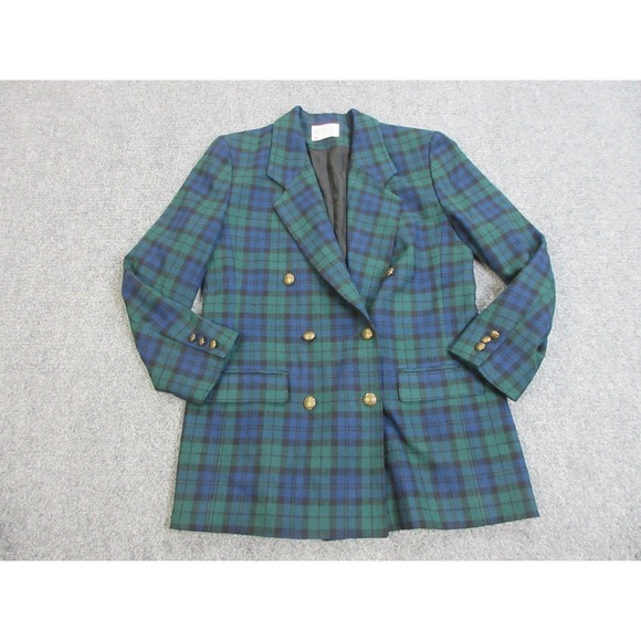 Pendleton Blazer Womens 10 Petite‎ Black Watch Tartan Wool Double Breasted USA